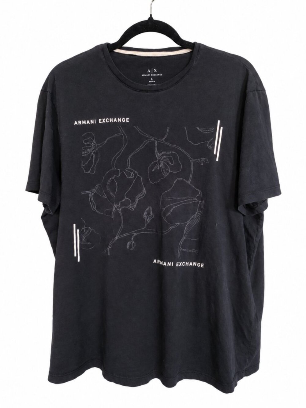 A|X Armani Exchange Black Floral Graphic T-Shirt Size L